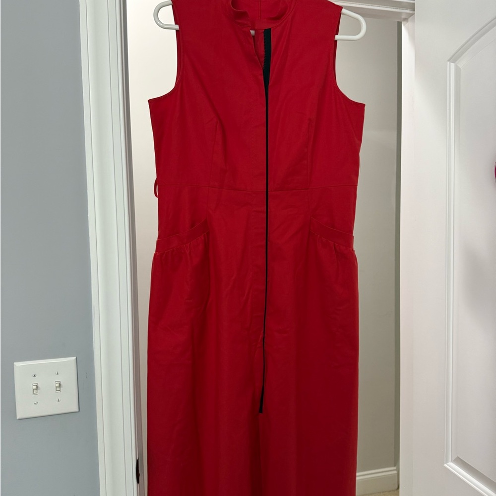 Lafayette 148 New York Red Sleeveless Midi Dress with Front Zip